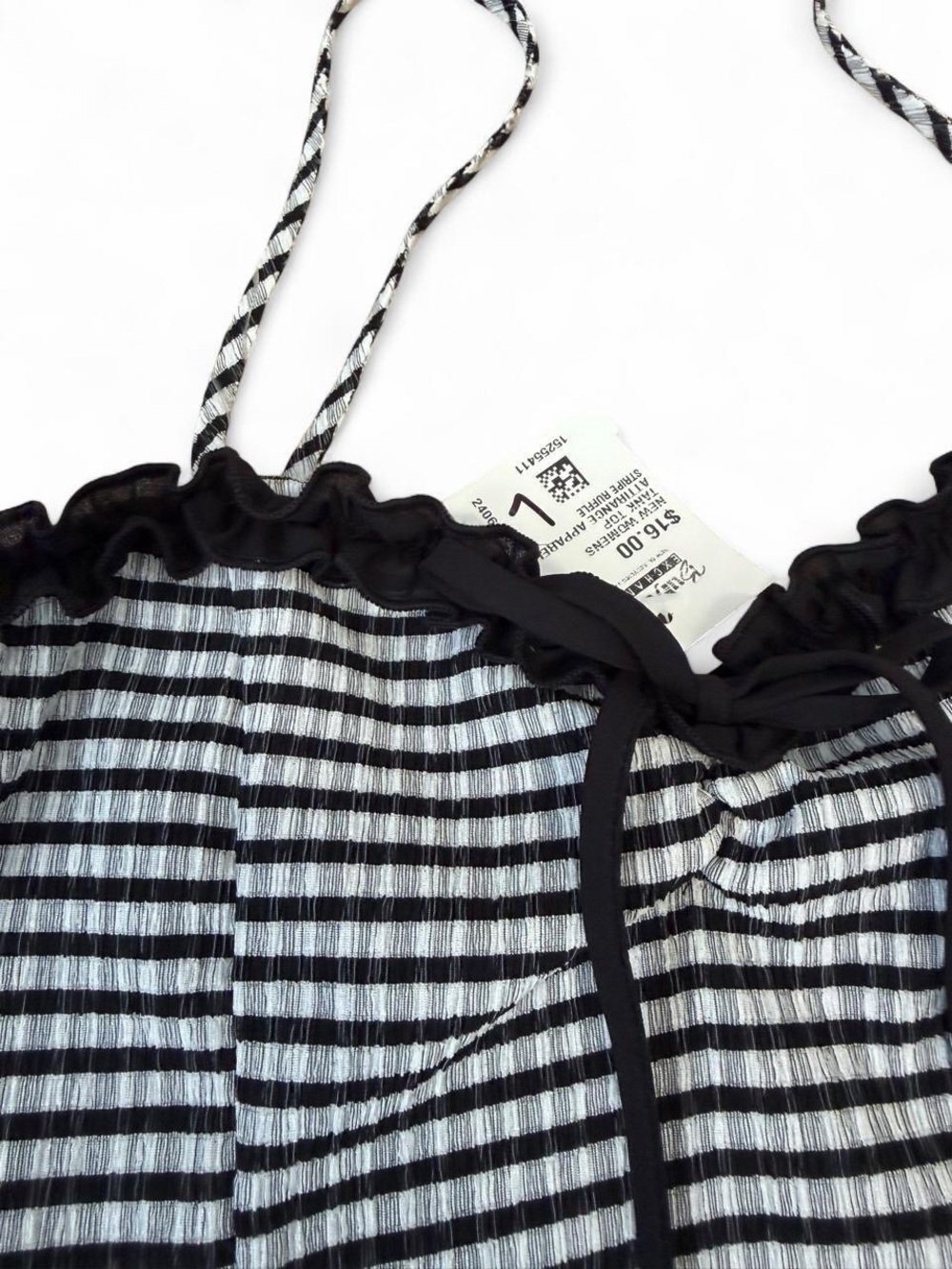 Women’s Black & White Gingham Crop Top with Ruffle Trim - Picture 2 of 6